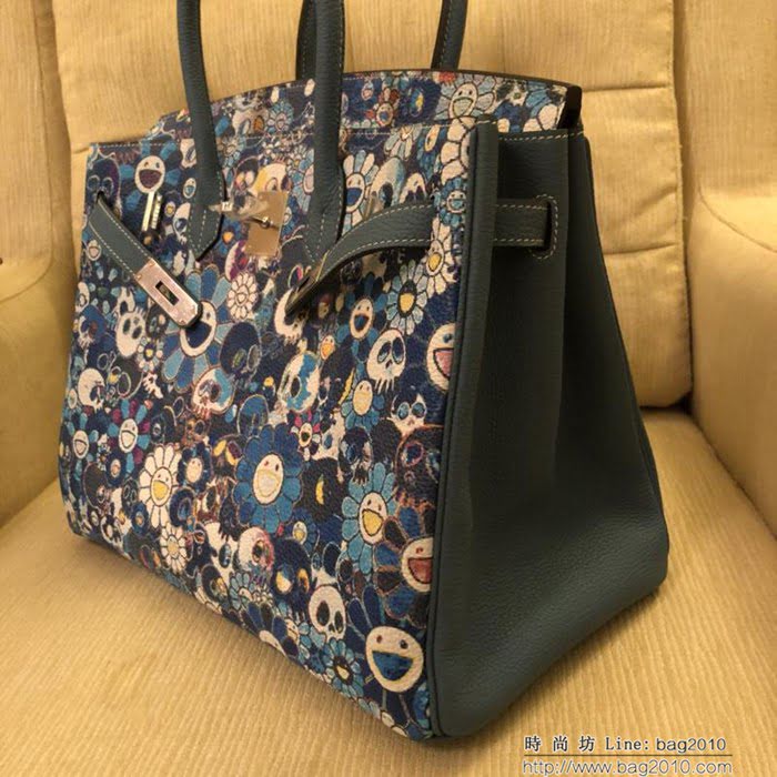 HERMES愛馬仕 Birkin鉑金包 頂級蕾絲拼接皮 Togo彩繪 完美手工 時尚手提包  Ama1040